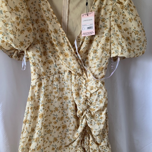Cream Ditsy Floral Print Puff Sleeve 